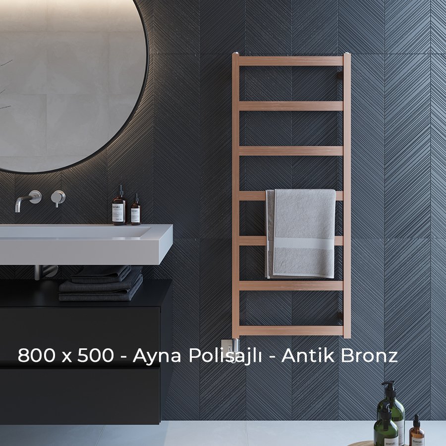 Calder Elektrikli Paslanmaz Dizayn Havlupan 800 x 500 - PARLAK - ANTİK BRONZ KAPLAMA