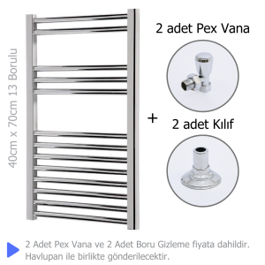 Krom Kaplama Çelik Havlupan (40X70 13 BORULU) + 2 Adet Pex Köşe Vana + 2 Adet Boru Gizleme