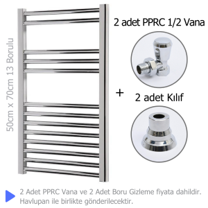 Krom Kaplama Çelik Havlupan (50X70 13 BORULU) 2 Adet Pprc 1/2 Köşe Vana 2 Adet Boru Gizleme
