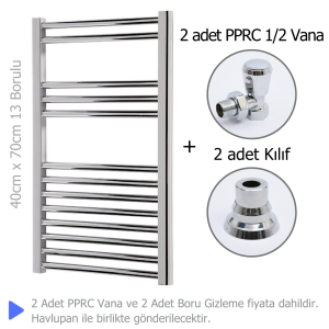 Krom Kaplama Çelik Havlupan (40X70 13 BORULU) + 2 Adet Pprc 1/2 Köşe Vana + 2 Adet Boru Gizleme